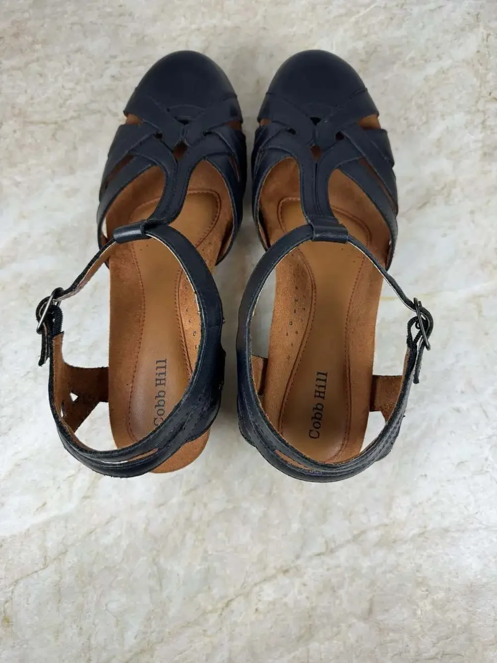 Cobb Hill Aubrey T-Strap Heels Womens 10 Black Leather Comfort Shoes